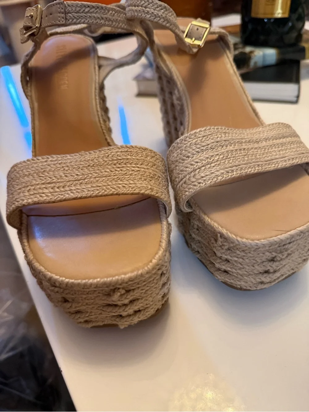 Steve Madden Neutral Woven Espadrille Platform Wedges